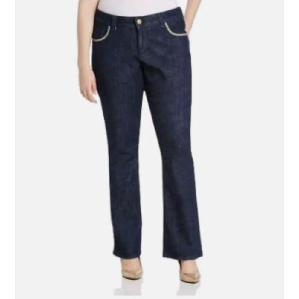 NEW Lee Slender Secret 22W Dark Wash Barely Bootcut Jeans Embellished Pockets